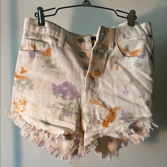 wild fable Pants - Tie-Dye Frayed Hem White Denim Shorts